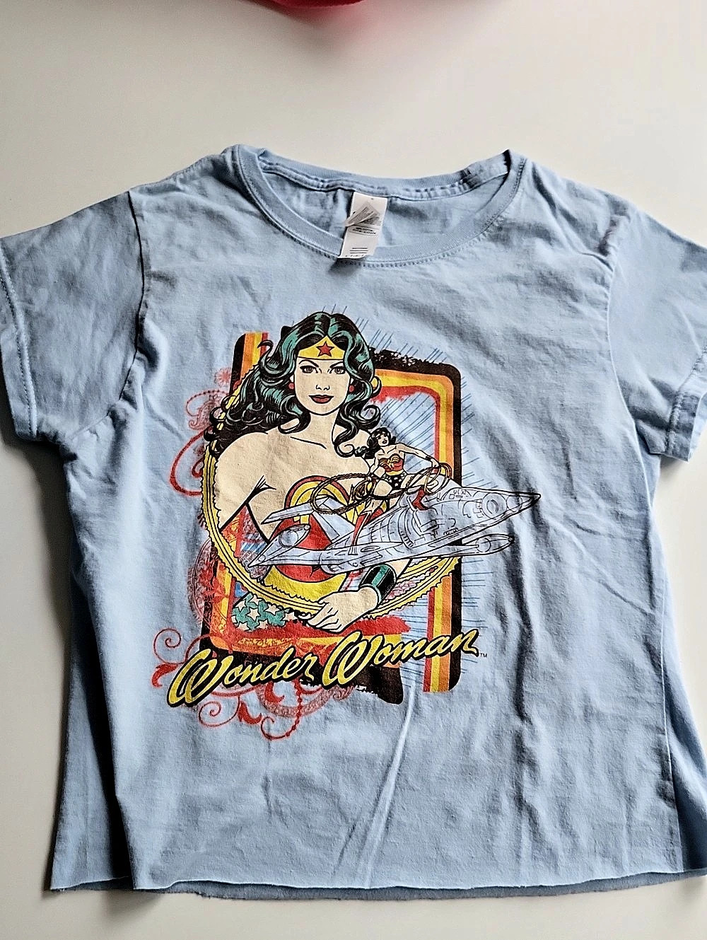 Gildan Softstyle Wonder Woman Graphic T-Shirt Tee Blue Girls Small